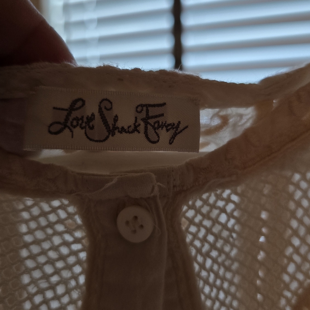 LoveShackFancy Cream Mesh Button-Up - image 3